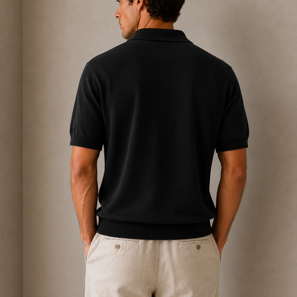 Swiss Zipper Knitted Black Polo