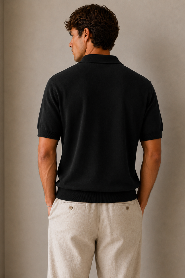 Swiss Zipper Knitted Black Polo