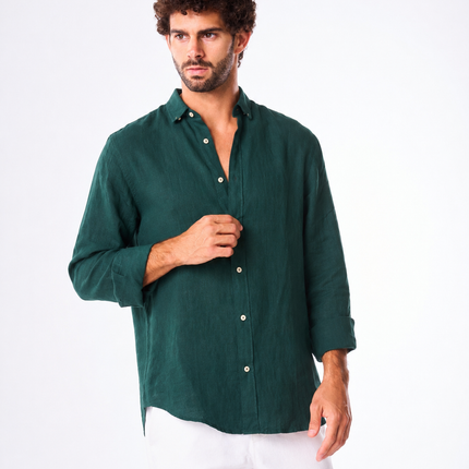 Men's Forest Green Linen Shirt