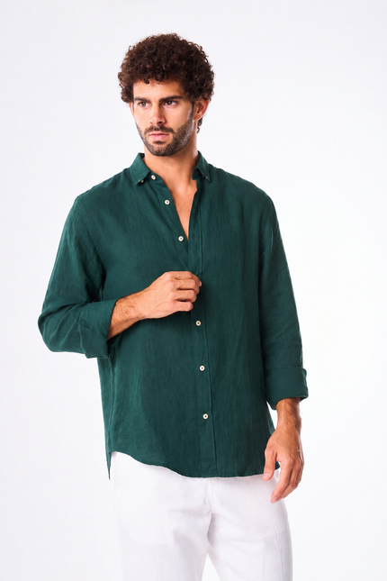 Men's Forest Green Linen Shirt