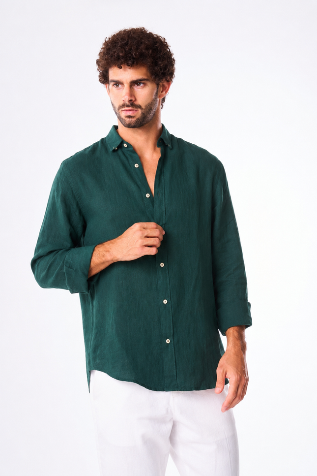 Men's Forest Green Linen Shirt