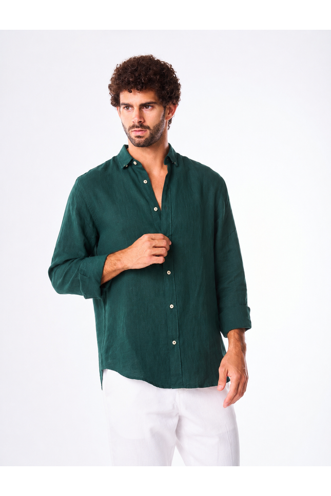 Men's Forest Green Linen Shirt