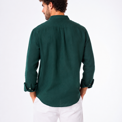 Men's Forest Green Linen Shirt