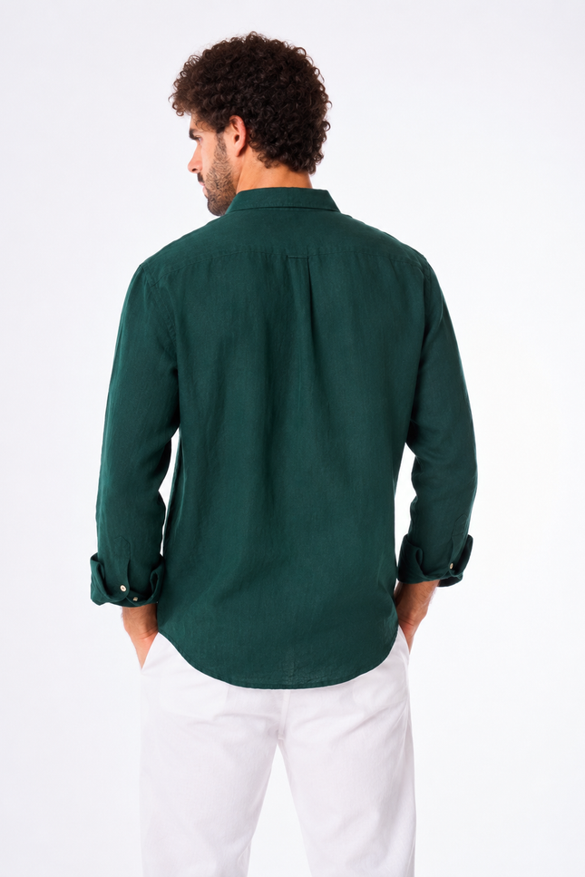 Men's Forest Green Linen Shirt