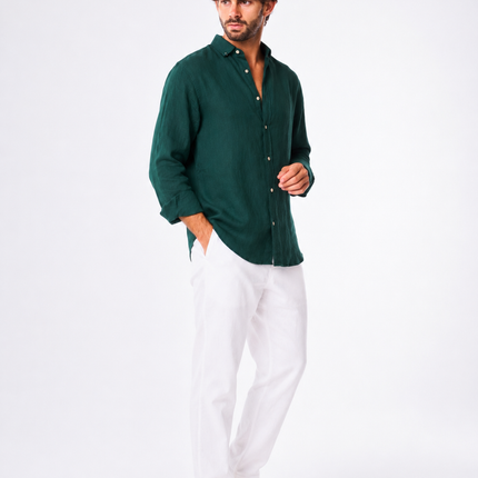 Men's Forest Green Linen Shirt