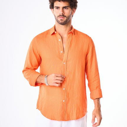 Men's Orange Linen Shirt
