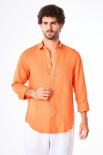 Men's Orange Linen Shirt