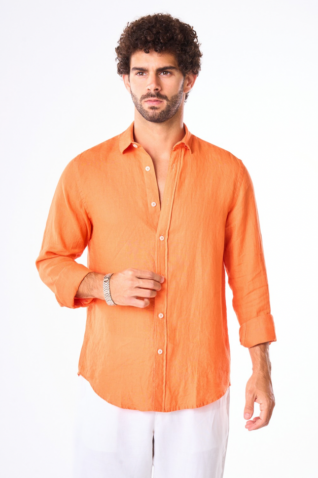 Men's Orange Linen Shirt