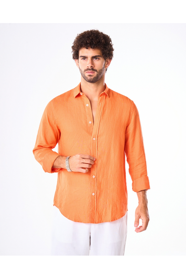 Men's Orange Linen Shirt