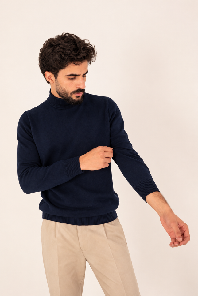 Navy Half Neck Knitted Sweater