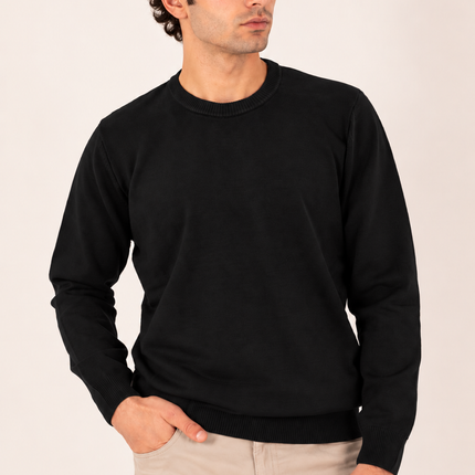Black Ribbed Crew Neck Sweater
