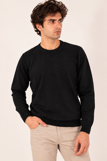 Black Ribbed Crew Neck Sweater