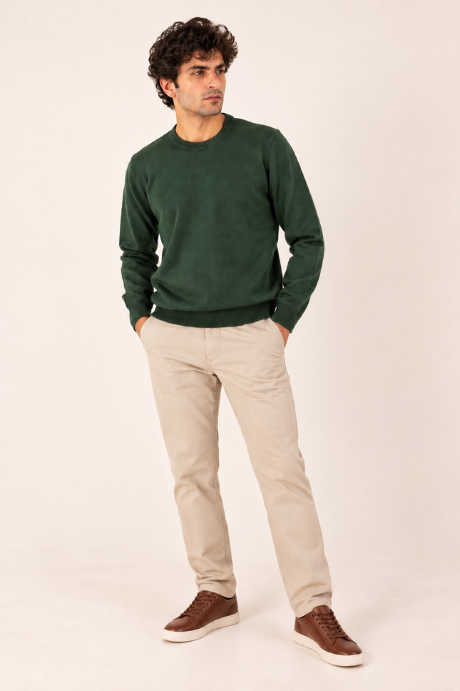 Forest Green Ribbed Crew Neck Sweater