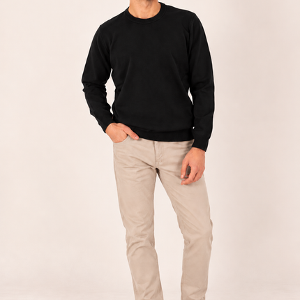 Black Ribbed Crew Neck Sweater
