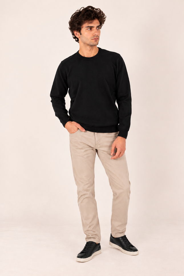 Black Ribbed Crew Neck Sweater