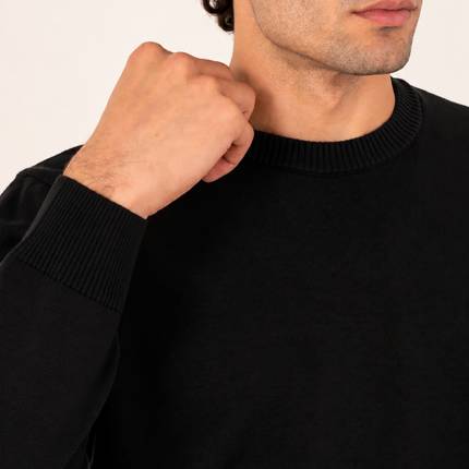 Black Ribbed Crew Neck Sweater