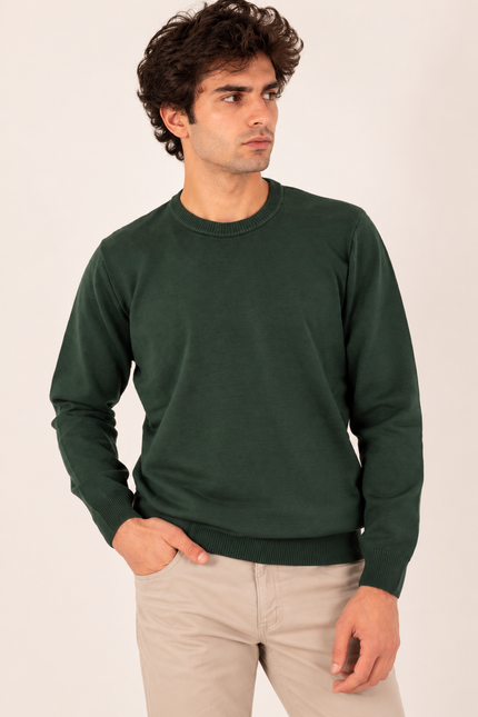 Forest Green Ribbed Crew Neck Sweater