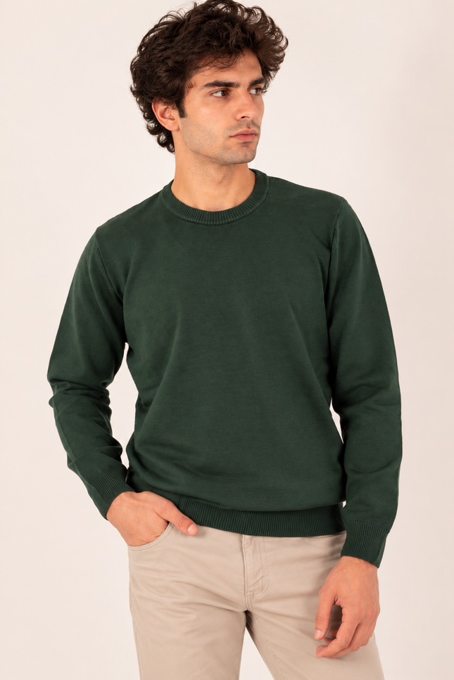 Forest Green Ribbed Crew Neck Sweater