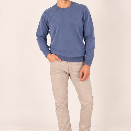 Steel Blue Ribbed Crew Neck Sweater