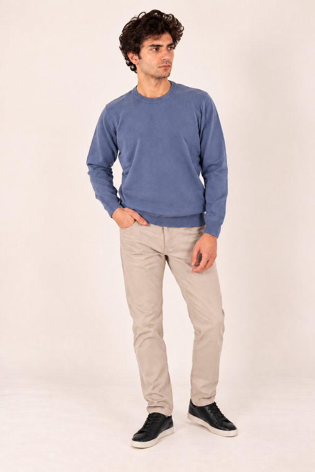 Steel Blue Ribbed Crew Neck Sweater