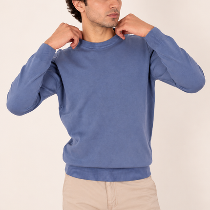Steel Blue Ribbed Crew Neck Sweater