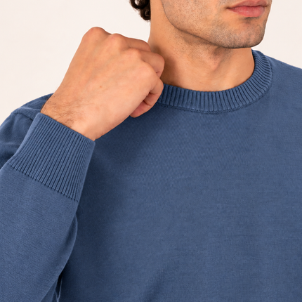 Steel Blue Ribbed Crew Neck Sweater