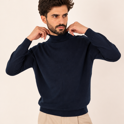 Navy Half Neck Knitted Sweater