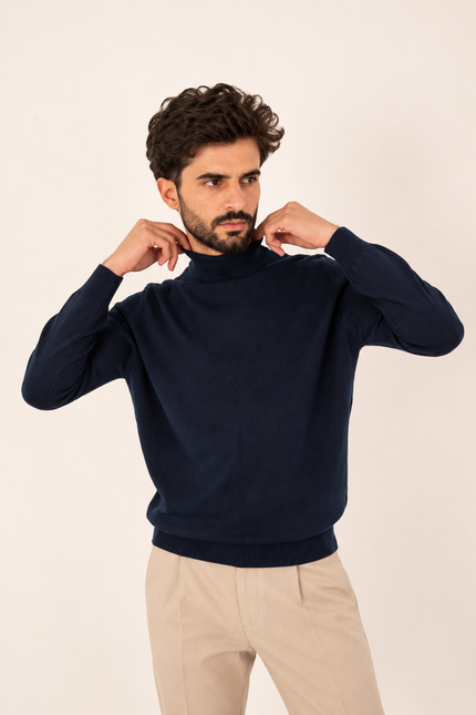 Navy Half Neck Knitted Sweater