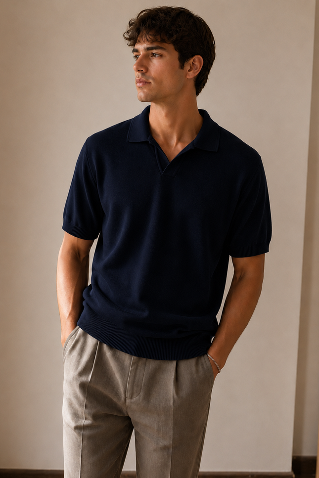 Swiss Knitted Dark Navy Polo